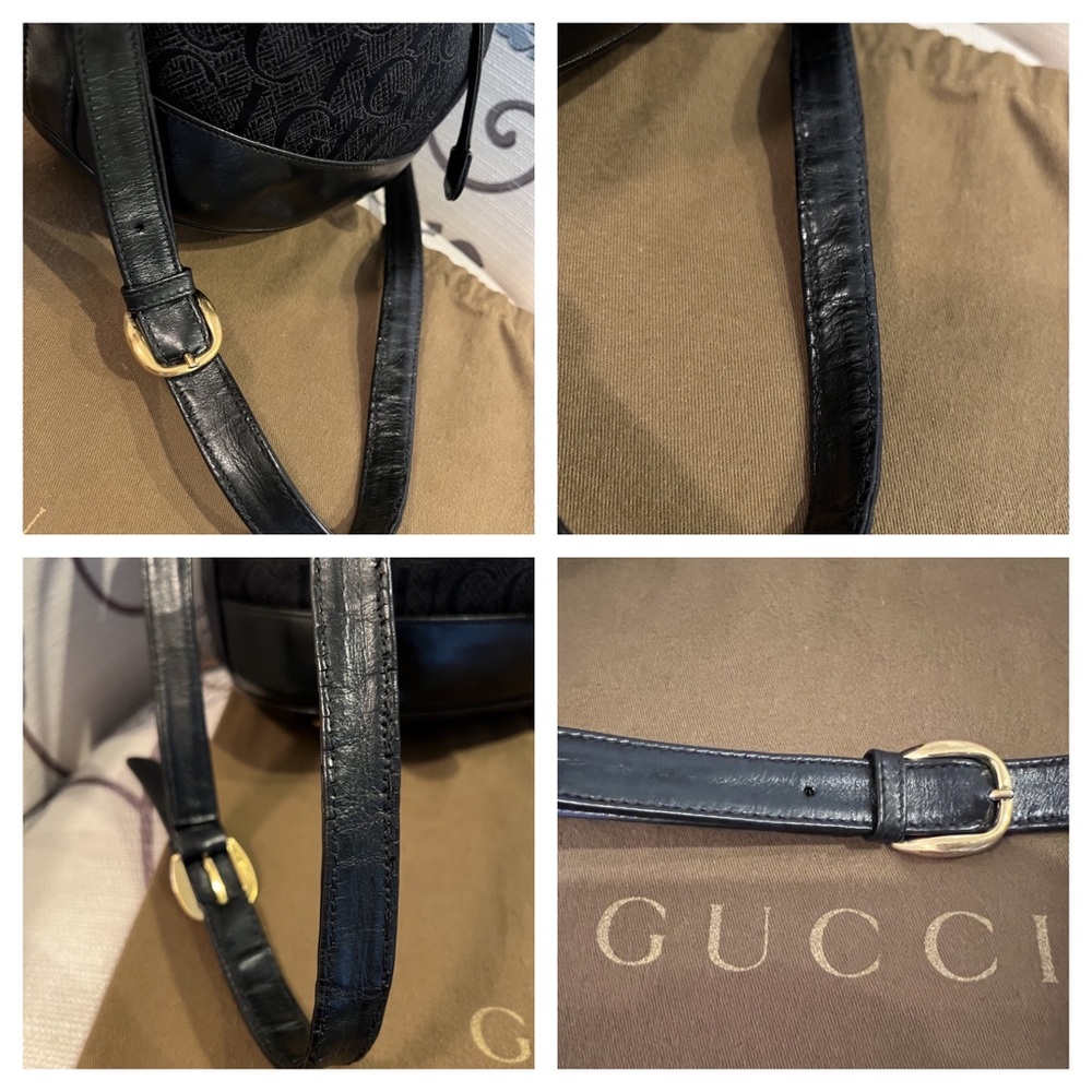 Gucci medium black leather tapestry bucket elegant shoulder bag/RARE - Picture 14 of 15